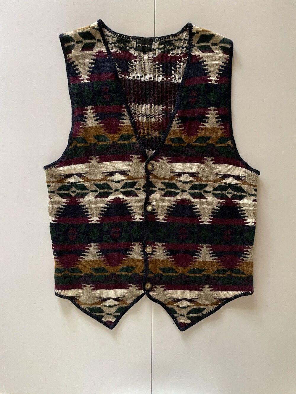 Large Vintage 90’s Structure Southwestern Pattern Cardigan Sweater Vest